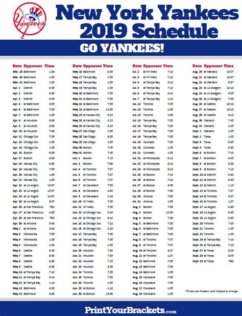 new york yankees baseball printable schedule